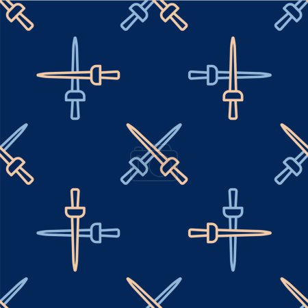 Ilustración de Línea Icono de esgrima aislado patrón sin costura sobre fondo azul. Equipamiento deportivo. Vector - Imagen libre de derechos