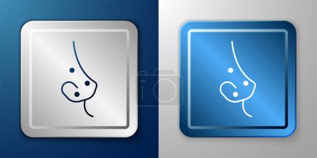 Illustration for White Acne icon isolated on blue and grey background. Inflamed pimple on the skin. The sebum in the clogged pore promotes the growth of a bacteria. Silver and blue square button. Vector - Royalty Free Image