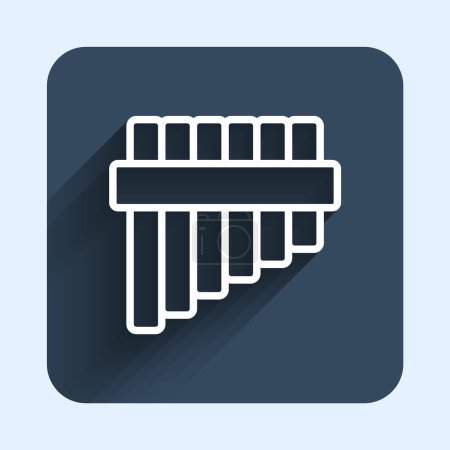 Illustration for White line Pan flute icon isolated with long shadow background. Traditional peruvian musical instrument. Folk instrument from Peru, Bolivia and Mexico. Blue square button. Vector - Royalty Free Image