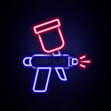 Glowing neon line Paint spray gun icon isolated on brick wall background. Colorful outline concept. Vector