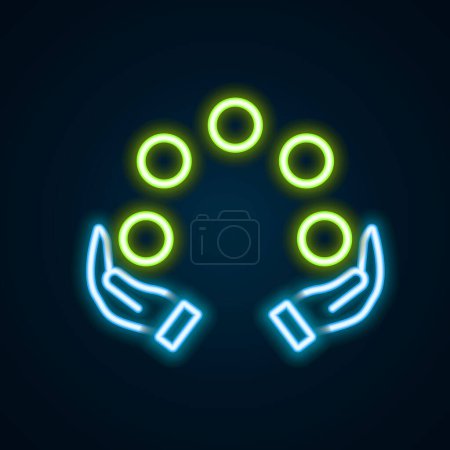 Leuchtende Neon-Linie Jonglierball-Symbol isoliert auf schwarzem Hintergrund. Buntes Rahmenkonzept. Vektor