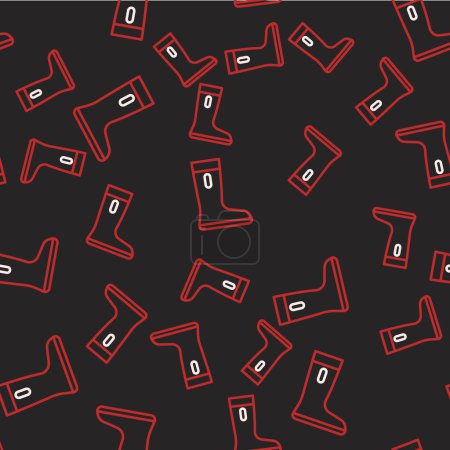 Line Waterproof rubber boot icon isolated seamless pattern on black background. Gumboots for rainy weather, fishing, gardening.  Vector