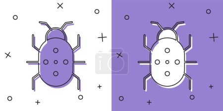 Set Colorado Beetle Symbol isoliert auf weißem und lila Hintergrund. Vektor