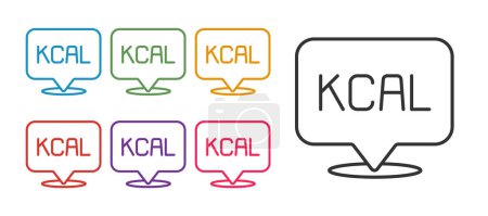 Set line Kcal icon isolated on isolated on white background. Health food. Set icons colorful. Vector
