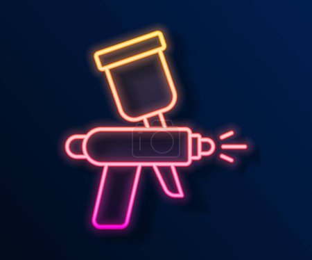 Glowing neon line Paint spray gun icon isolated on black background.  Vector