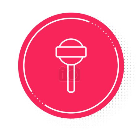 Ilustración de White line Lollipop icon isolated on white background. Food, delicious symbol. Red circle button. Vector - Imagen libre de derechos