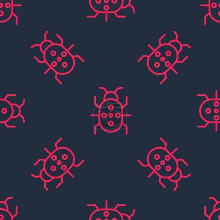 Rote Linie Colorado Beetle Symbol isoliert nahtlose Muster auf schwarzem Hintergrund. Vektor