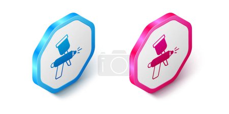 Isometric Paint spray gun icon isolated on white background. Hexagon button. Vector