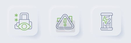 Set line Cryogenic capsules, Exclamation mark in triangle and Cyber security icon. Vector