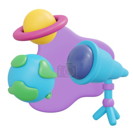 Photo for 3D Rendering back to school science astronomy study cartoon style. 3D Render illustration. - Royalty Free Image