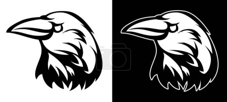Téléchargez les illustrations : Head of raven. Crow abstract character illustration. Graphic logo designs template for emblem. Image of portrait for company use or tattoo. - en licence libre de droit