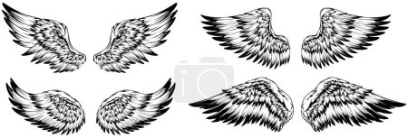 Téléchargez les illustrations : Bird wings illustration tattoo style. Hand drawn design element. - en licence libre de droit