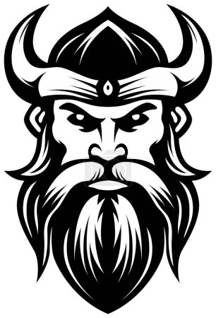 Illustration for Viking emblem. Mascot celtic warrior logo illustration isolated on white. Image of man portrait for company use or tattoo. Ai generated. - Royalty Free Image