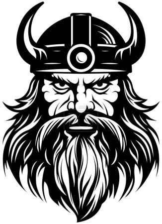 Plantilla de mascota vikinga. Ilustración lista para el corte de vinilo. emblema vikingo. Ilustración del logotipo del guerrero celta aislada en blanco. Imagen del retrato del hombre para uso de la empresa o tatuaje.