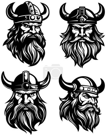 Illustration for Viking heads collection. Illustration ready for vinyl cutting. Viking emblem. Mascot celtic warrior logo illustration isolated on white. Image of man portrait for company use or tattoo . Ai generated. - Royalty Free Image