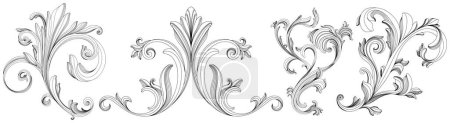 Illustration for Hand drawn baroque decorative set. Element filigree calligraphy for design collection. - Royalty Free Image