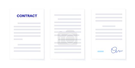 Paper documents stack. Pile with pages of contract with signature. Agreement, tax summary or financial invoice. Realistic report with shadow on white background. Paperwork concept vector illustration
