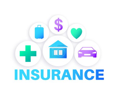 Versicherungsagentur-Ikonen. Auto-, Gesundheits- oder Haussicherheitskonzept. Vereinbarung mit dem Kunden, Kauf des Versicherungsplans. Schutz des Eigentums vor finanziellen Verlusten oder finanzielle Entschädigung