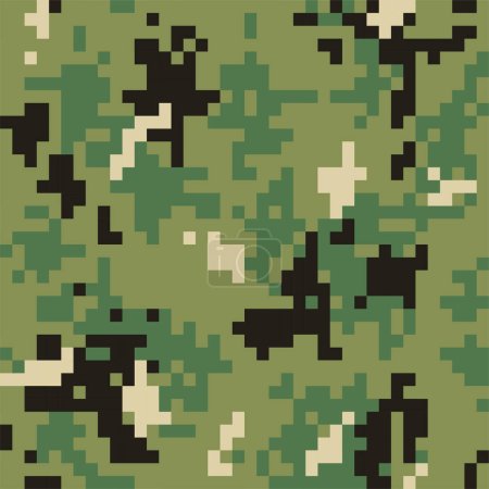 Illustration for Camouflage seamless pattern. Khaki digital pixel tiles. MARPAT woodland military textile. Modern camo uniform for soldiers in the war. Multicolor militaristic wallpaper flat vector illustration. - Royalty Free Image