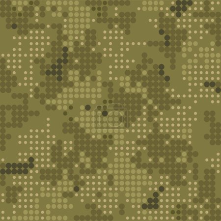 Illustration for Camouflage seamless pattern. Khaki digital dots. Woodland or jungle military textile. Modern camo uniform for soldiers in the war. Multicolor militaristic wallpaper flat vector illustration.. - Royalty Free Image