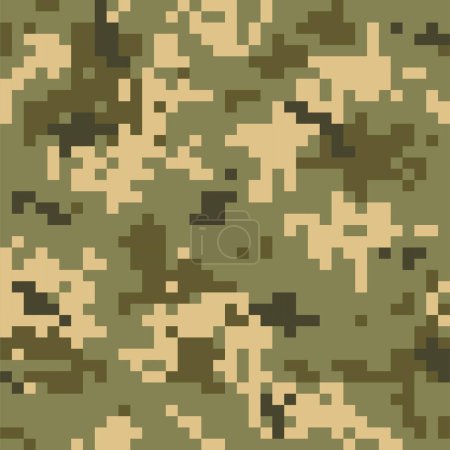 Camouflage seamless pattern. Khaki digital ukrainian pixel. Woodland military textile. Modern camo uniform for soldiers in the war in Ukraine. Multicolor militaristic wallpaper vector illustration