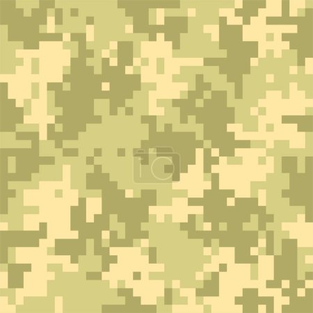 Illustration for Camouflage seamless pattern. Khaki digital pixel tiles. Woodland or jungle military textile. Modern camo uniform for soldiers in the war. Multicolor militaristic wallpaper flat vector illustration. - Royalty Free Image