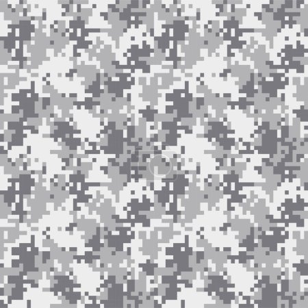 Illustration for Camouflage seamless pattern. Black white gray digital pixel tiles. Military textile concept. Modern camo navy uniform for soldiers in the war. Multicolor militaristic wallpaper vector illustration - Royalty Free Image