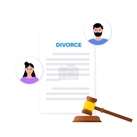 Illustration for Divorce certificate concept. Official paperwork process of terminating a marriage or marital union. Marriage cancellation documents. End of relationship between a married couple vector illustration - Royalty Free Image