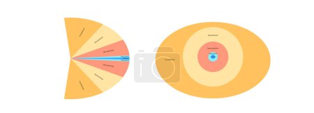 Illustration for Peripheral vision infographic diagram. Indirect vision, capturing the human eye expanded field of view beyond central focus. Tunnel vision problems. Mid, near and para center vision - Royalty Free Image