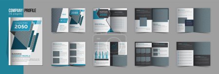 Illustration for 16 pages company profile template design, Bifold business company brochure template design, A4 brochure template - Royalty Free Image