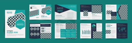Illustration for 16 pages company profile template design, Bifold business company brochure template design, A4 brochure template - Royalty Free Image