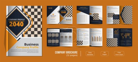 Illustration for 12 pages company profile template design, creative and minimalist bifold business company brochure magazine template design with a modern concept - Royalty Free Image