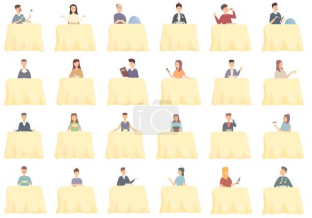 Illustration for Food critic icons set cartoon vector. Food restaurant. Social review - Royalty Free Image