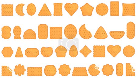 Crackers icons set cartoon vector. Round cookie. Snack food