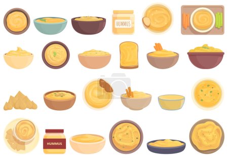 Illustration for Hummus icons set cartoon vector. Food pita. Arabic bean - Royalty Free Image