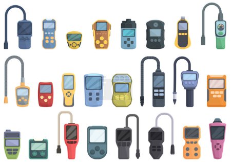Illustration for Gas detector icons set cartoon vector. Meter monitor. Instrument home - Royalty Free Image