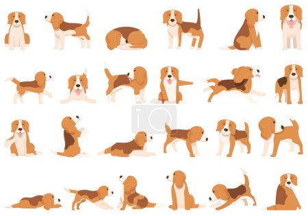 Ilustración de Iconos Beagle conjunto vector de dibujos animados. Raza de perros. Mascota canina - Imagen libre de derechos