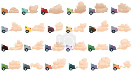 Illustration for Traffic fumes icons set cartoon vector. Gas car. CO2 traffic - Royalty Free Image