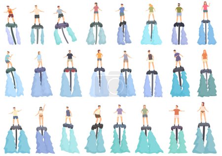 Illustration for Flyboard icons set cartoon vector. Adventure activity. Board deep - Royalty Free Image
