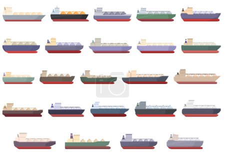 Illustration for Gas carrier ship icons set cartoon vector. Gas energy. Marine truck - Royalty Free Image