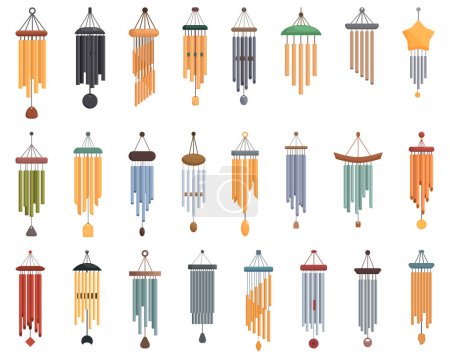 Illustration for Wind chime icons set cartoon vector. Wood gold. Home music - Royalty Free Image