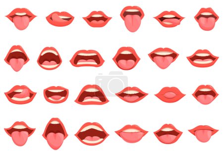 Illustration for Tongue icons set cartoon vector. Mouth lip. Sexy tongue - Royalty Free Image