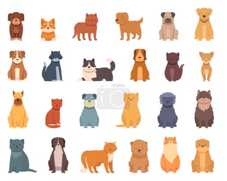 Illustration for Furry friends icons set cartoon vector. Cat holding. Pet hug - Royalty Free Image