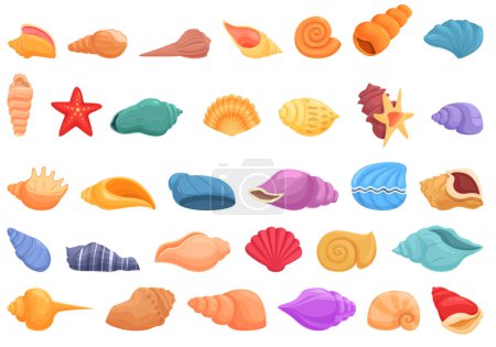 Conch icons set cartoon vector. Shell beach. Seashell nature