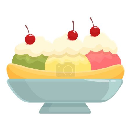 Illustration for Vanilla cream food icon cartoon vector. Cherry chocolate. Split sundae - Royalty Free Image