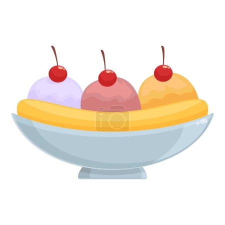 Illustration for Fruit ball banana split icon cartoon vector. Cherry food. Vanilla ice - Royalty Free Image