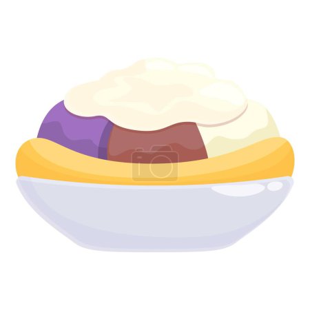 Illustration for Cream banana snack icon cartoon vector. Food sundae. Sauce menu - Royalty Free Image