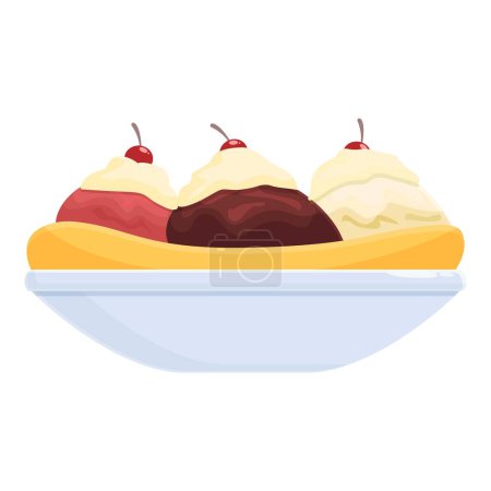 Illustration for Cherry dessert icon cartoon vector. Sweet snack. Cream bowl - Royalty Free Image