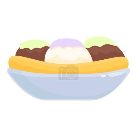 Illustration for Tasty sweet food icon cartoon vector. Banana sundae. Vanilla ice - Royalty Free Image
