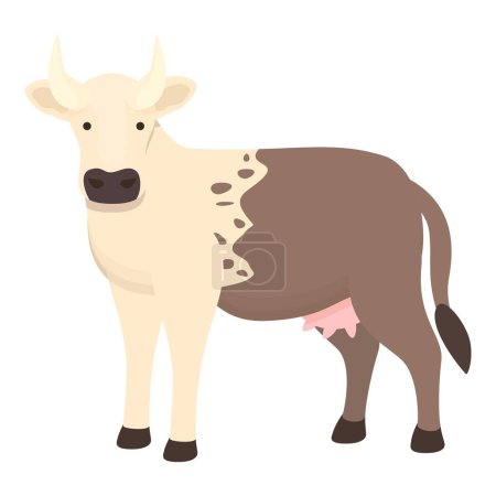 Téléchargez les illustrations : Moitié couleur icône de vache vecteur dessin animé. Animal de ferme. Herbe femelle - en licence libre de droit